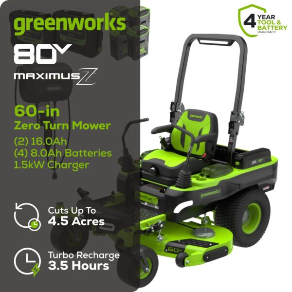 Greenworks Maximus 60-in 40 -HP Brushless motor Battery Zero-turn Riding Lawn Mower (CARB) - Image 2