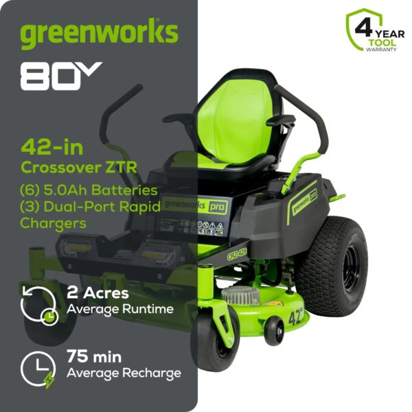 Greenworks Pro Crossover Zero Turn 42-in 24 -HP Brushless motor Battery Zero-turn Riding Lawn Mower (CARB) - Image 2