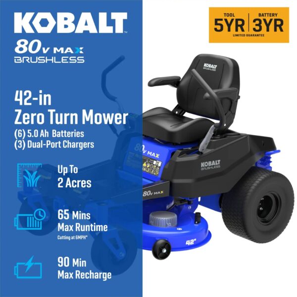 Kobalt Crossover 42-in 80-volt Lithium ion Electric Zero-turn riding lawn mower with ( 6 ) 5 Ah Batteries ( Charger Included ) - Image 2
