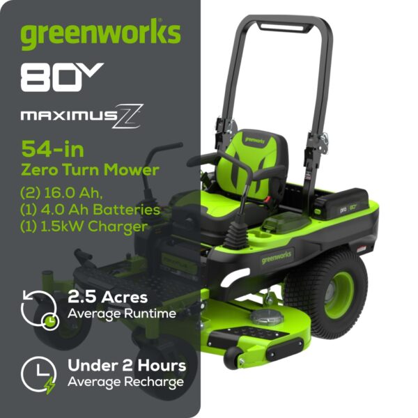 Greenworks Maximus 54-in 31 -HP Brushless motor Battery Zero-turn Riding Lawn Mower (CARB) - Image 2