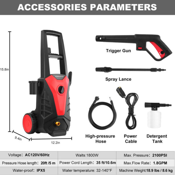 1850PSI 1.85GPM Electric Pressure Washer DB1023 - Image 3