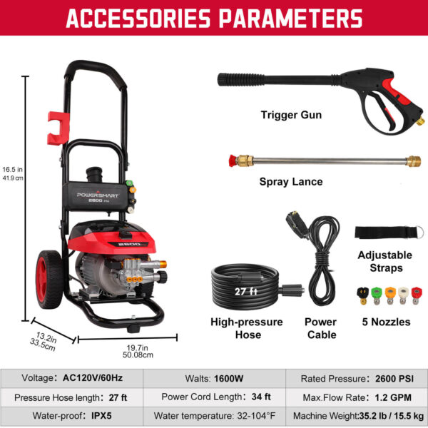 2600PSI 1.2GPM Electric Pressure Washer DB1002 - Image 9