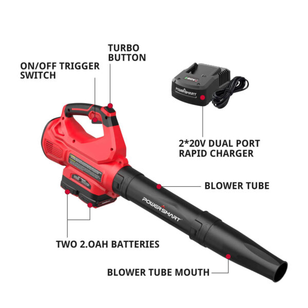 450CFM Cordless Leaf Blower w/ Two 20V Battery and Charger DB2201B - Image 2