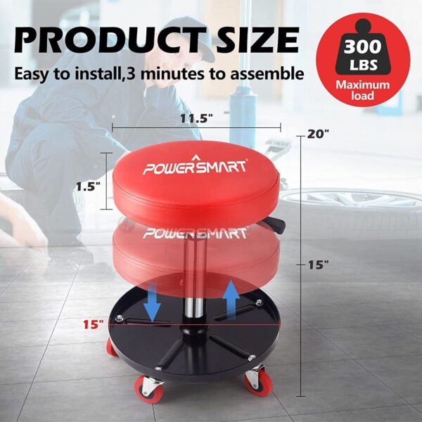 300-pound Capacity Rolling Mechanic Stool Garage/Shop Seat with Wheels PS1101 - Image 2