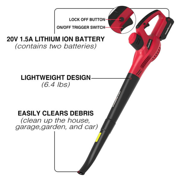 20V 120CFM Cordless Leaf Blower w/ Two Batteries & Charger PS76101A-2B - Image 2