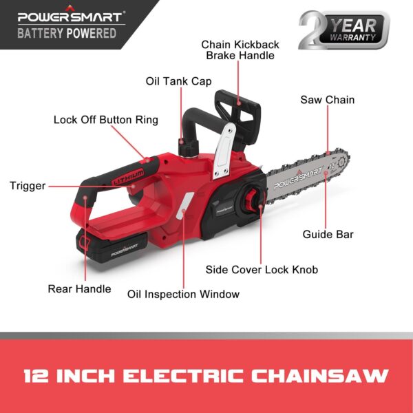 20V 12" Cordless Chainsaw w/ Battery & Charger PS76122A - Image 8
