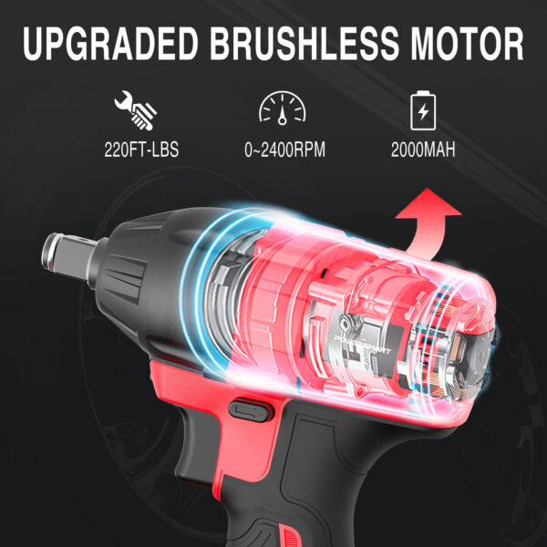 20V Brushless Cordless Impact Wrench w/ Battery, Charger and Power Bits/Nut Drivers/Sockets Set PS76142B - Image 4