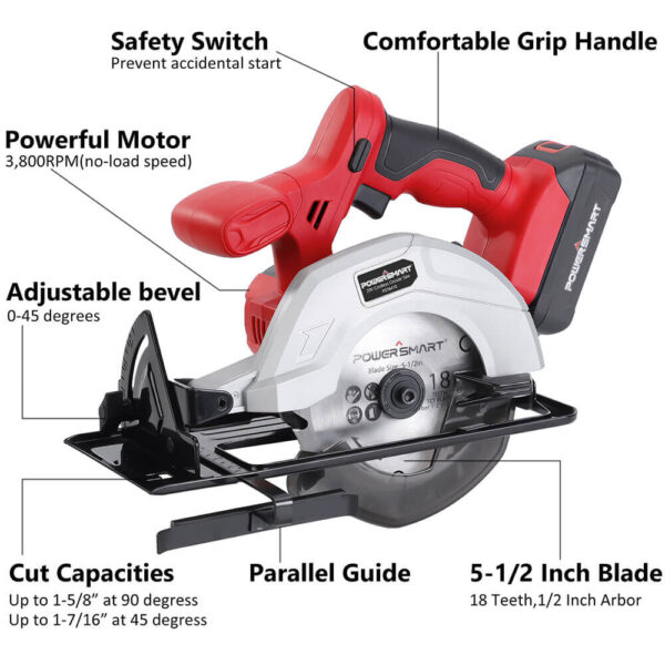 20V Cordless 5.5" Circular Saw w/ Battery & Charger PS76410A - Image 6