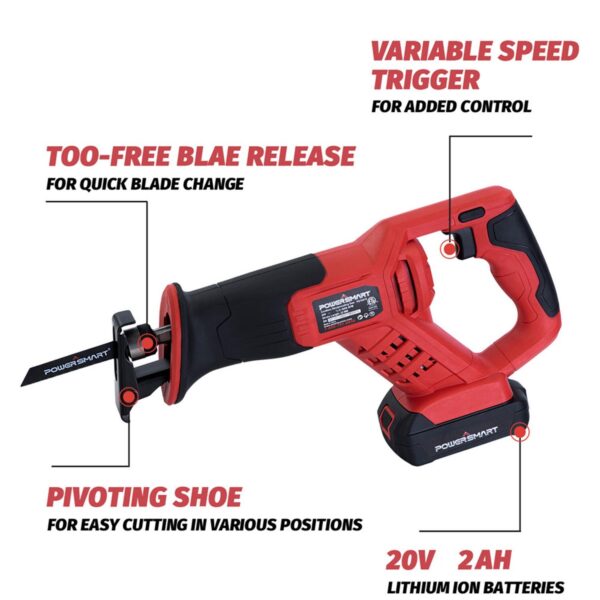 Cordless Reciprocating Saw with 20V 2.0Ah Battery and Charger for Wood, Metal PVC Cutting PS76415A - Image 7
