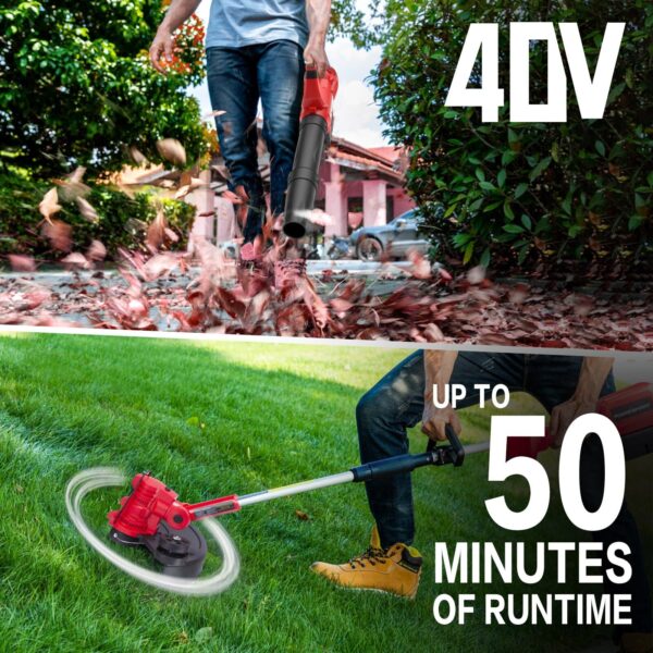 40V String Trimmer & Edger + 40V Leaf Blower Combo Kit with 4.0Ah Battery PS76500C - Image 4