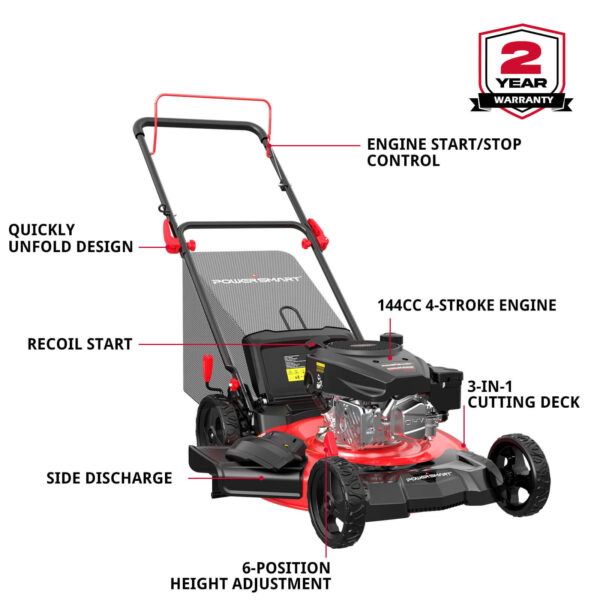 21" 144cc Gas Push 3-in-1 Lawn Mower DV8621P - Image 2