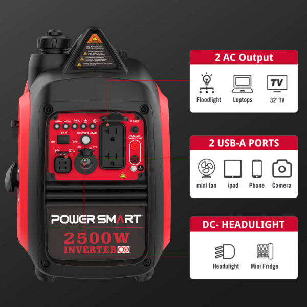 2500W Inverter Gas Generator w/ CO Alert HB5020C-1 - Image 2
