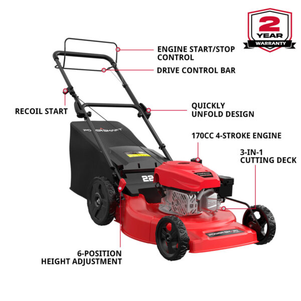 22" 170cc Gas Self-Propelled 3-in-1 Lawn Mower V8622S1 - Image 2
