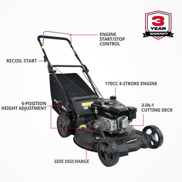 21'' 170cc Gas Push Lawn Lawn Mower Black, Oil Included DB8621PR - Image 2