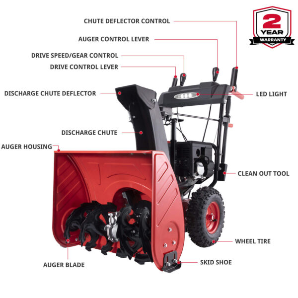 26'' 252cc Two Stage Gas Snow Blower w/ Electric Start DB7109D-W - Image 2