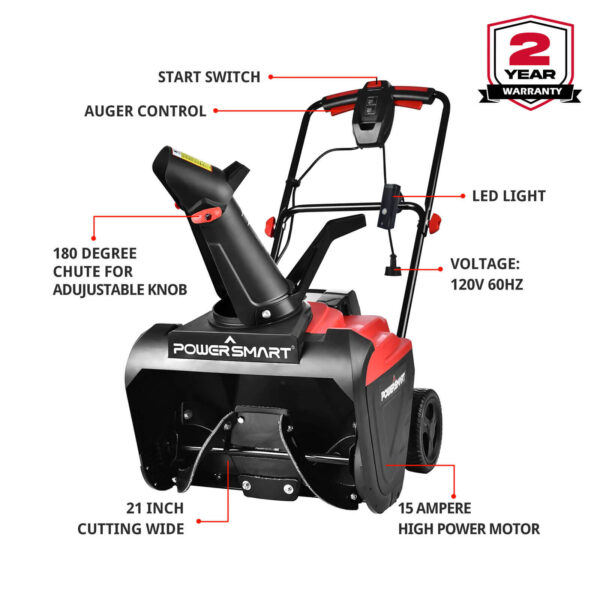 21'' 15A Single Stage Electric Snow Blower w/ LED Light DB5021LED - Image 2