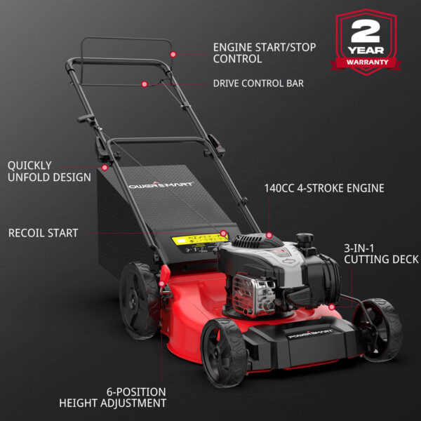 21 " 140cc Gas Self-Propelled Lawn Mower With BS EX550 Engine B8721S2-W - Image 2