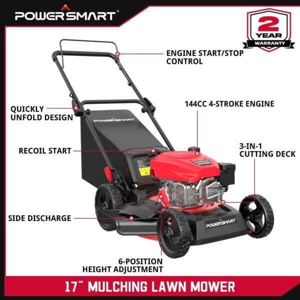 17" 144cc Gas Push 3-in-1 Lawn Mower V8618P - Image 2
