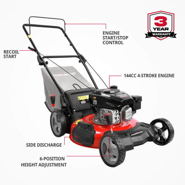 21" 144cc Gas Push Lawn Mower Red ,Oil included DB2321PR - Image 2