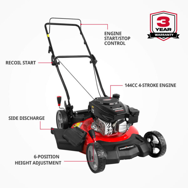 21" 144cc Gas Push Lawn Mower Red ,Oil included V8721C1-W - Image 2