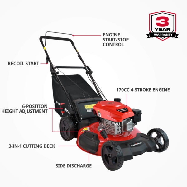 21" 170cc Gas Push Lawn Mower Red DB2194PR - Image 2