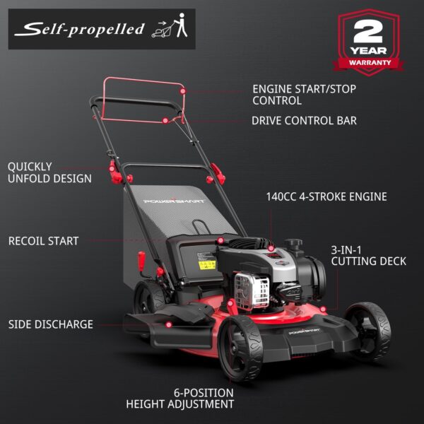 21" 140cc Gas Self-Propelled Lawn Mower with B&S 550E Engine B8621S - Image 2