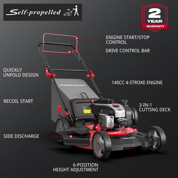 21" 140cc Gas Self-Propelled Lawn Mower with B&S Engine HB8622S - Image 3