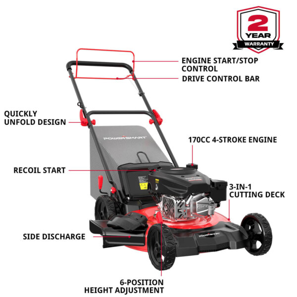 21 " 170cc Gas Self-Propelled 3-in-1 Lawn Mower DV8621S - Image 2