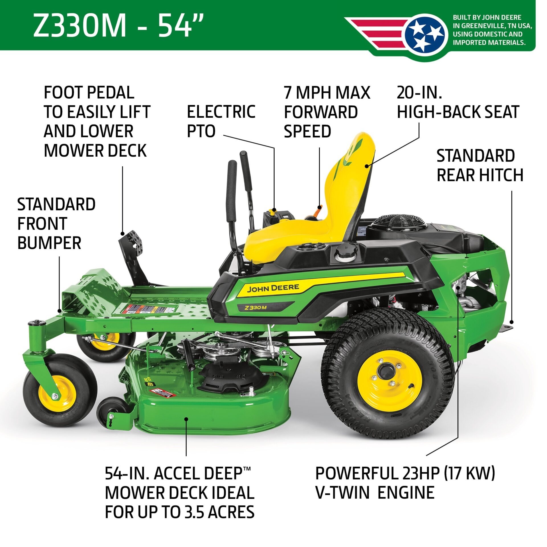 John Deere Z330M ZTrak 54-in 23 -HP V-twin Gas Zero-turn riding lawn mower - Image 3